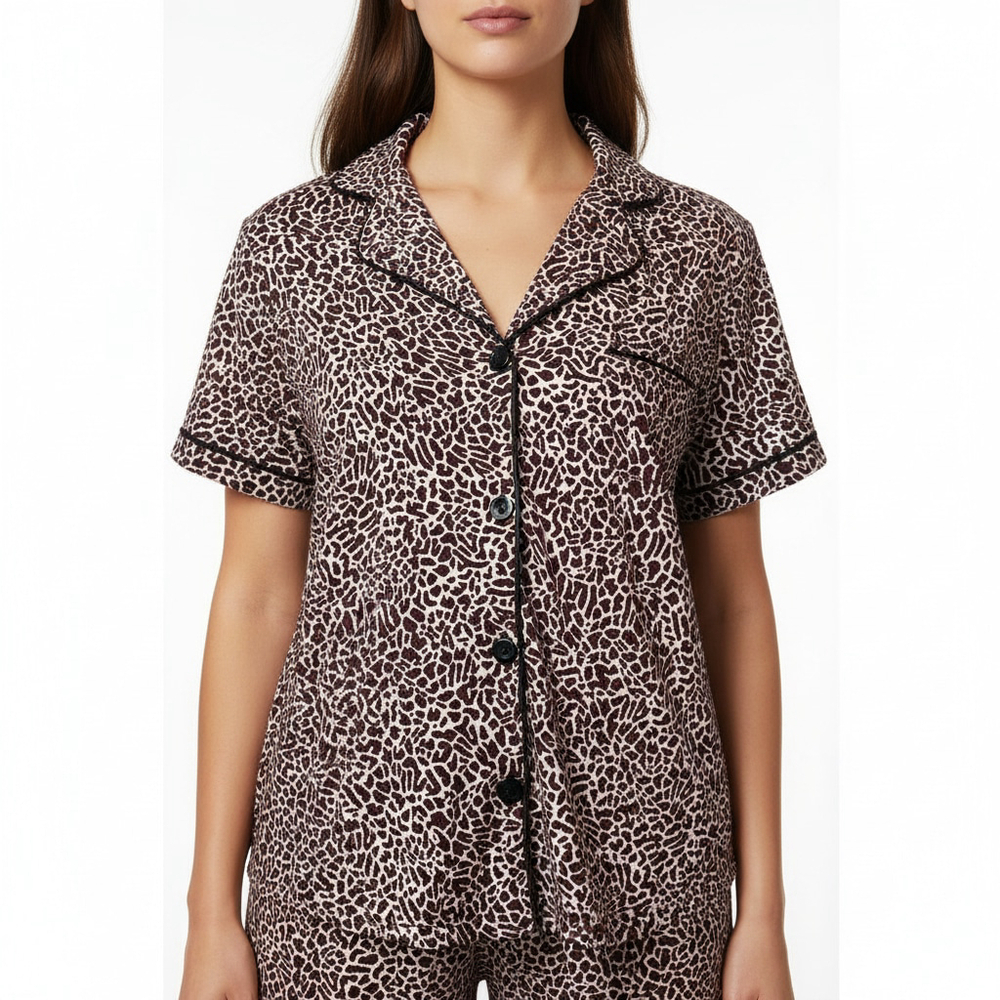Tart Intimates Giraffe Print Short Sleeve Button Down Pajama Sleep Top Medium